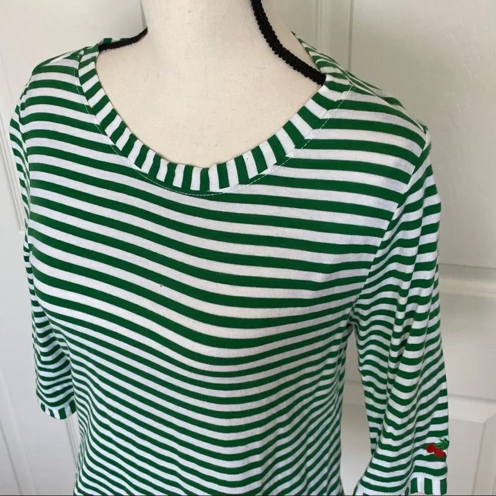Luella for Target Green & White Striped T-shirt with Embroidered Cherry, Large - Picture 2 of 13